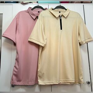 2 Men's Pink and Cream Polo Shirts With Neck Zipper Accent Sz XL NEW!